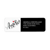 Kalligrafie Amore Zwart-wit Retouradres Etiket (Voorkant)