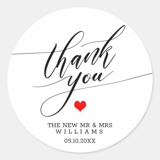 Kalligrafie Bedankt Red Heart Wedding Ronde Sticker (Voorkant)