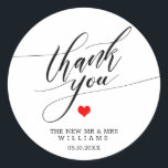 Kalligrafie Bedankt Red Heart Wedding Ronde Sticker<br><div class="desc">Kalligrafie Dank u Rode Hart Trouwronde Sticker</div>