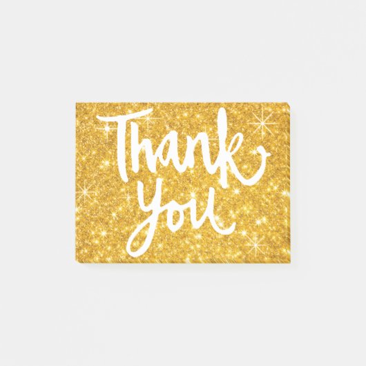 Kalligrafie Bedankt script op Gold Glitter Look Post-it® Notes (Voorkant)