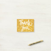 Kalligrafie Bedankt script op Gold Glitter Look Post-it® Notes (Op bureau)