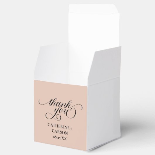 Kalligrafie Beige bruiloft Dank u Stickers Bedankdoosjes (Geopend)