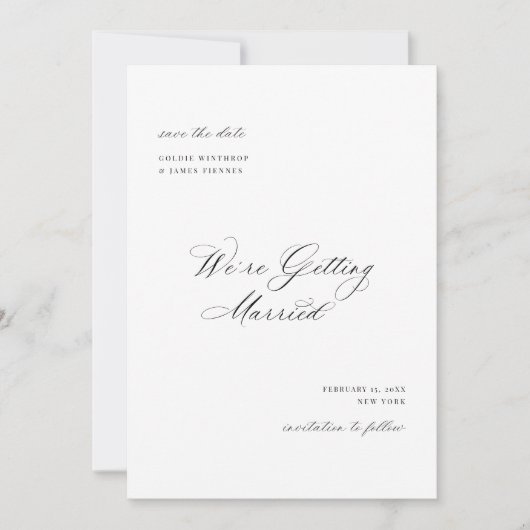 Kalligrafie Bewaar de datum Bruiloft Aankondiging (Voorkant)