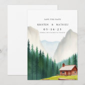 Kalligrafie bewerkbare berg save the date (Voorkant / Achterkant)