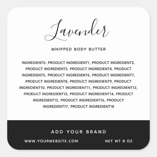 Kalligrafie Bewerkbare kleuren Contrast Ingrediënt Vierkante Sticker (Voorkant)