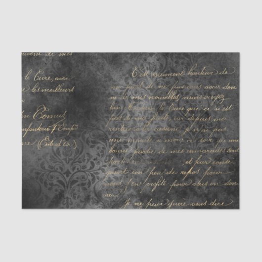  kalligrafie bij Black en Gold Damask Tissuepapier (Voorkant)