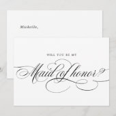 Kalligrafie Black Will You Be My Maid of Honor Kaart (Voorkant / Achterkant)