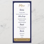 Kalligrafie Blauw Boarding Pass Bruiloft Menu (Voorkant)