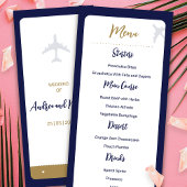Kalligrafie Blauw Boarding Pass Bruiloft Menu