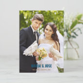 Kalligrafie Blauw Bruin Foto Nuestra Boda Bruiloft Kaart (Staand voorkant)