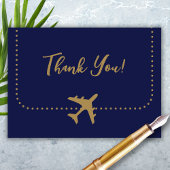 Kalligrafie Blauw en Goud Boarding Pass Bruiloft Bedankkaart