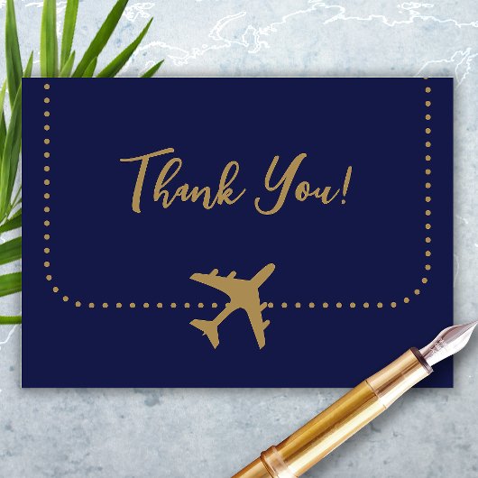 Kalligrafie Blauw en Goud Boarding Pass Bruiloft Bedankkaart