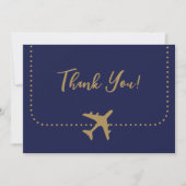 Kalligrafie Blauw en Goud Boarding Pass Bruiloft Bedankkaart (Voorkant)