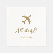 Kalligrafie blauw en goud boarding pass bruiloft servet (Voorkant)