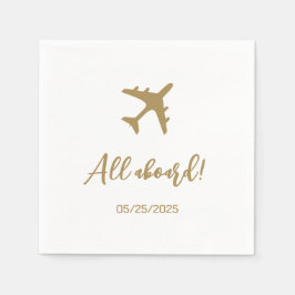 Kalligrafie blauw en goud boarding pass bruiloft servet