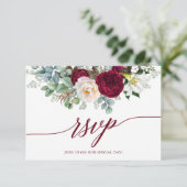 Kalligrafie Bloemen Bourgogne RSVP Bruiloft Kaart (Staand voorkant)