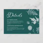 Kalligrafie & Bloemen Donker Blauwgroen Bruiloft Informatiekaartje (Voorkant)