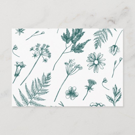 Kalligrafie & Bloemen Donker Blauwgroen Bruiloft Informatiekaartje (Achterkant)