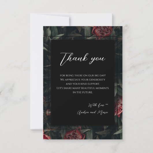 Kalligrafie Bloemen Pioen Gotische Bruiloft Bedankkaart (Achterkant)