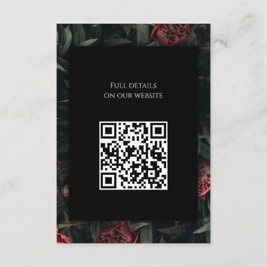 Kalligrafie Bloemen Pioen Gotische Bruiloft Informatiekaartje (Achterkant)