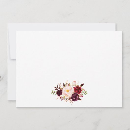 Kalligrafie bloemenbordeaux bruiloft bedankkaart (Achterkant)