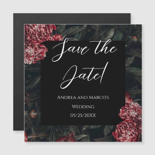 Kalligrafie bloemengotiek bruiloft de datum opslaa magnetische uitnodiging (Voorkant / Achterkant)