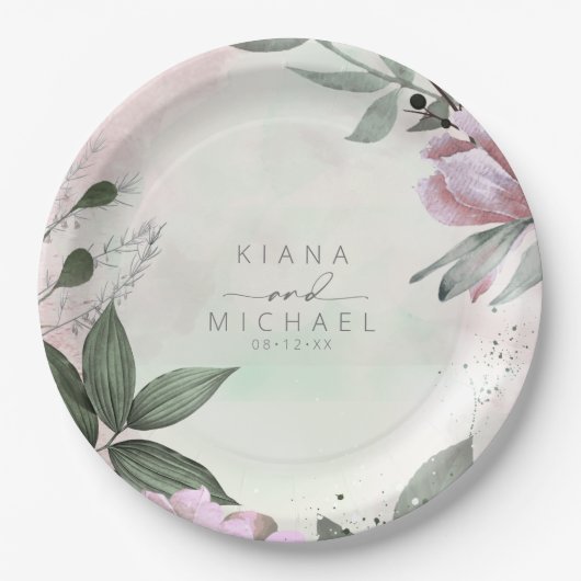 Kalligrafie Bloemige Trouw Mauve ID771 Papieren Bordje (Voorkant)