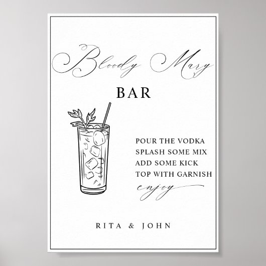 Kalligrafie Bloody Mary Bar Trouwbord Poster (Voorkant)