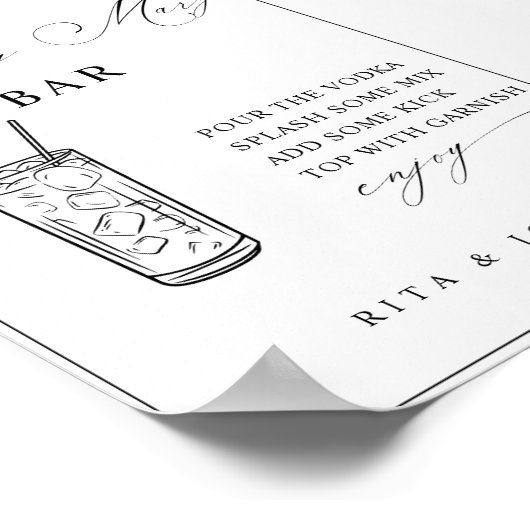 Kalligrafie Bloody Mary Bar Trouwbord Poster (Hoek)
