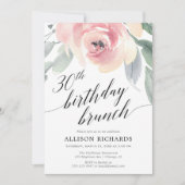 Kalligrafie blush floral 30ste verjaardag brunch kaart (Voorkant)