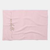 Kalligrafie Blush Roze Monogram Naam Goud Script Theedoek (Horizontaal)