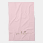 Kalligrafie Blush Roze Monogram Naam Goud Script Theedoek (Verticaal)