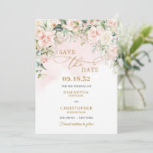 Kalligrafie blush roze rozen eucalyptus goud save the date (Staand voorkant)