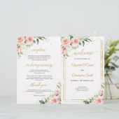 Kalligrafie blush roze rozen goud gevouwen program (Staand voorkant)
