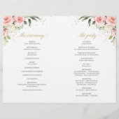Kalligrafie blush roze rozen goud gevouwen program (Achterkant)
