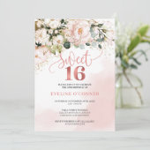 Kalligrafie blush roze rozen groen zoet 16e kaart (Staand voorkant)