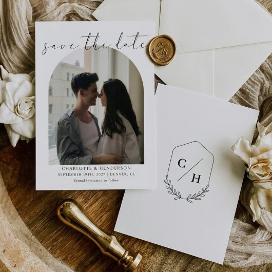Kalligrafie Boho Boog Foto Trouw Monogram Save The Date