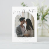 Kalligrafie Boho Boog Foto Trouw Monogram Save The Date (Staand voorkant)