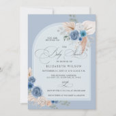 Kalligrafie Boho Dusty Blue Pampas Baby shower Kaart (Voorkant)