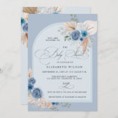 Kalligrafie Boho Dusty Blue Pampas Baby shower Kaart (Voorkant / Achterkant)