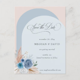 Kalligrafie Boho Dusty Blue Pampas Save the Date Aankondigingskaart
