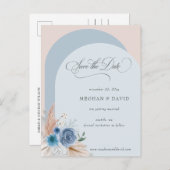 Kalligrafie Boho Dusty Blue Pampas Save the Date Aankondigingskaart (Voorkant / Achterkant)