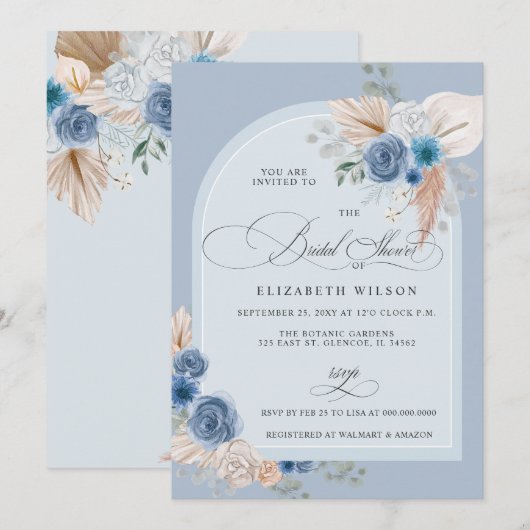 Kalligrafie Boho Dusty Blue Pampas Vrijgezellenfee Kaart (Voorkant / Achterkant)