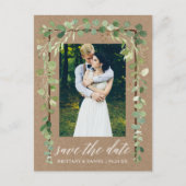 Kalligrafie Botanisch Save The Date Hout Kraft Aankondigingskaart (Voorkant)