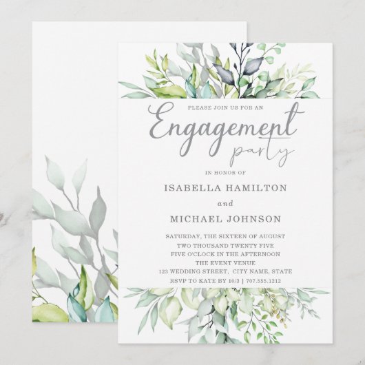 Kalligrafie Botanisch Verlovingsfeest Kaart (Voorkant / Achterkant)