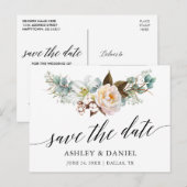 Kalligrafie Botanische Bloemen Bewaar de datum Briefkaart (Voorkant / Achterkant)