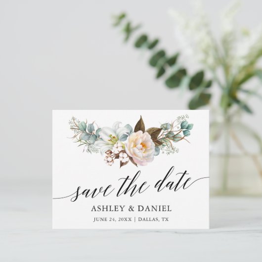 Kalligrafie Botanische Bloemen Bewaar de datum Briefkaart (Staand voorkant)