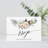 Kalligrafie Botanische Bloemen Bruiloft RSVP Kaart (Staand voorkant)