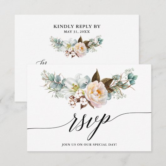 Kalligrafie Botanische Bloemen Bruiloft RSVP Kaart (Voorkant / Achterkant)