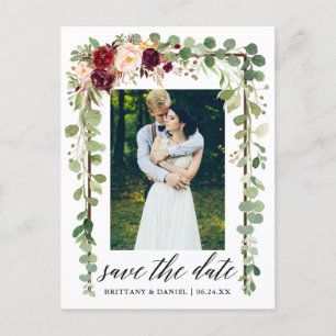 Kalligrafie Botanische Bloemen Save The Date Wood Aankondigingskaart